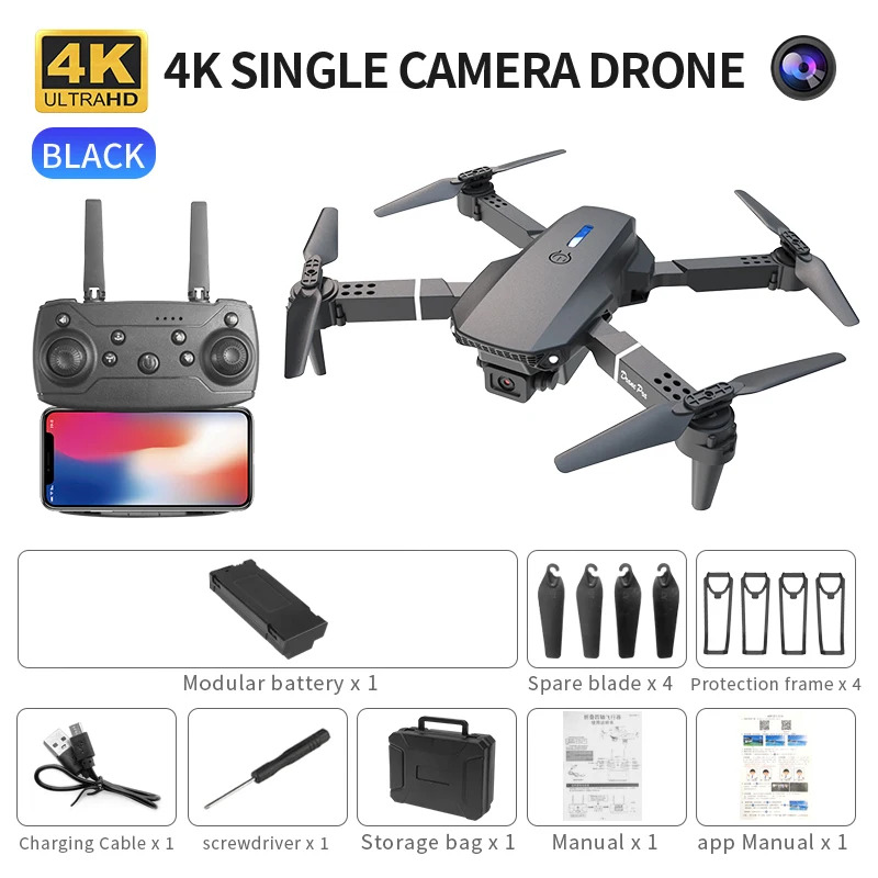 Drone Camera 4K - E88 프로 지능형 접이식 드론, 단일/듀얼