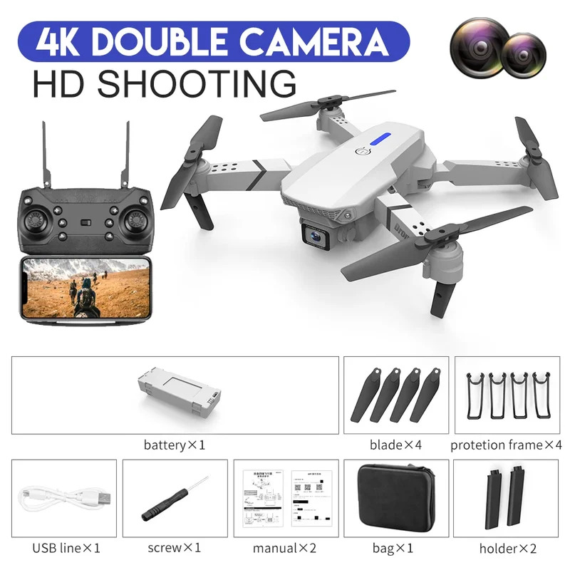 E88 프로 지능형 접이식 드론, 단일/듀얼 카메라 전 - Drone Camera 4K 리뷰 및 가격
